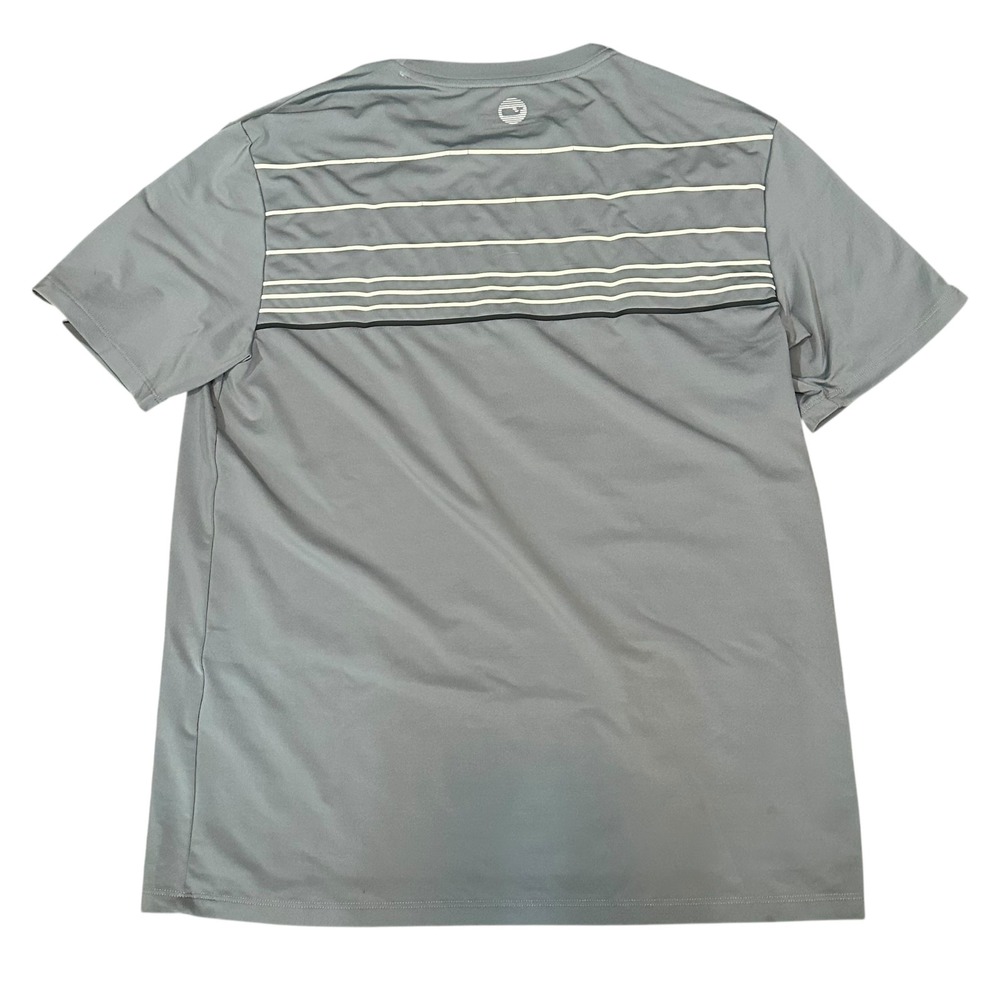 Vineyard Vines Performance‎ Shirt Mens Medium Gray Cream Striped Short Sleeve